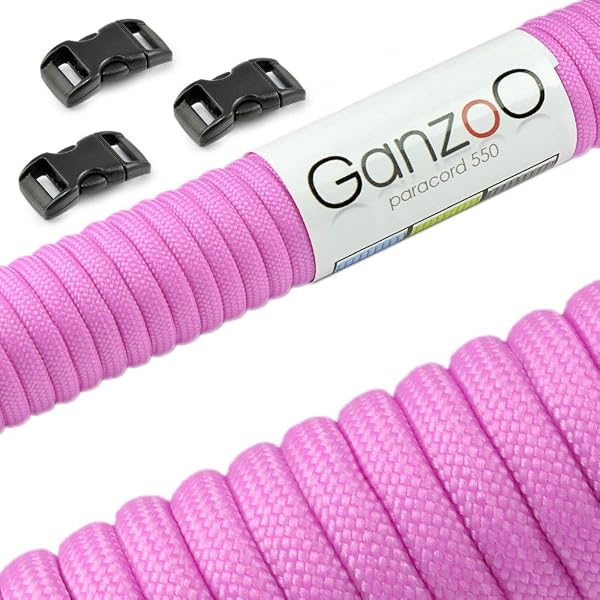 Paracord 550 - Set iniziale paracord corda in tinta unita con 3 chiusure a scatto, per guinzaglio o collare per cani fai da te / corda con filo 4 mm spessore / corda multiuso / corda con 7 corde interne per sopravvivenza / Corda paracadute portata fino a 250 kg (250 kg) / nucleo resistente / corda con 3 chiusure a scatto in plastica (3/8 – 10 mm) / disponibile in vari colori, marca Ganzoo - 4