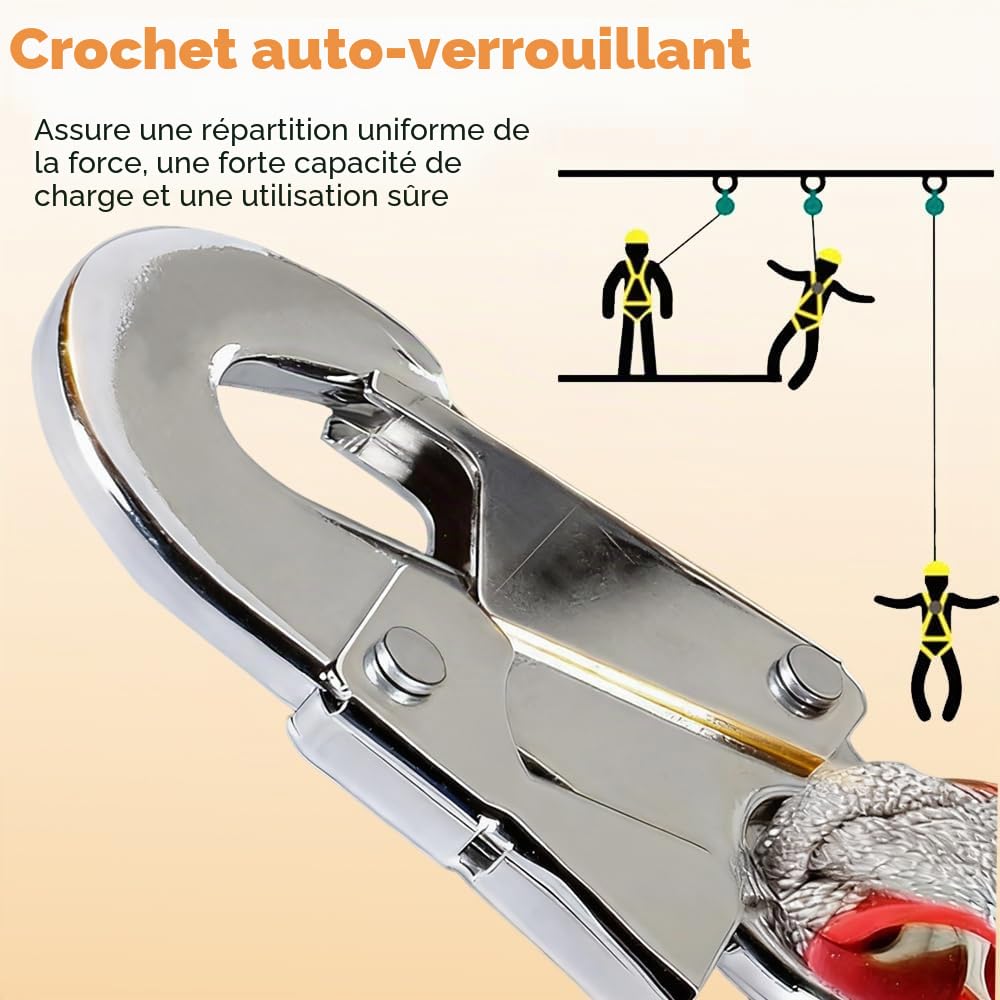 Antichute à Rappel Automatique 10m, Dispositif Anti Chute a Rappel Automatique,Ligne de Vie Auto-Rétractable,Harnais de Securite Anti Chute pour Travaux Sur Toit et Aériens,Charge: 150KG (Jaune)