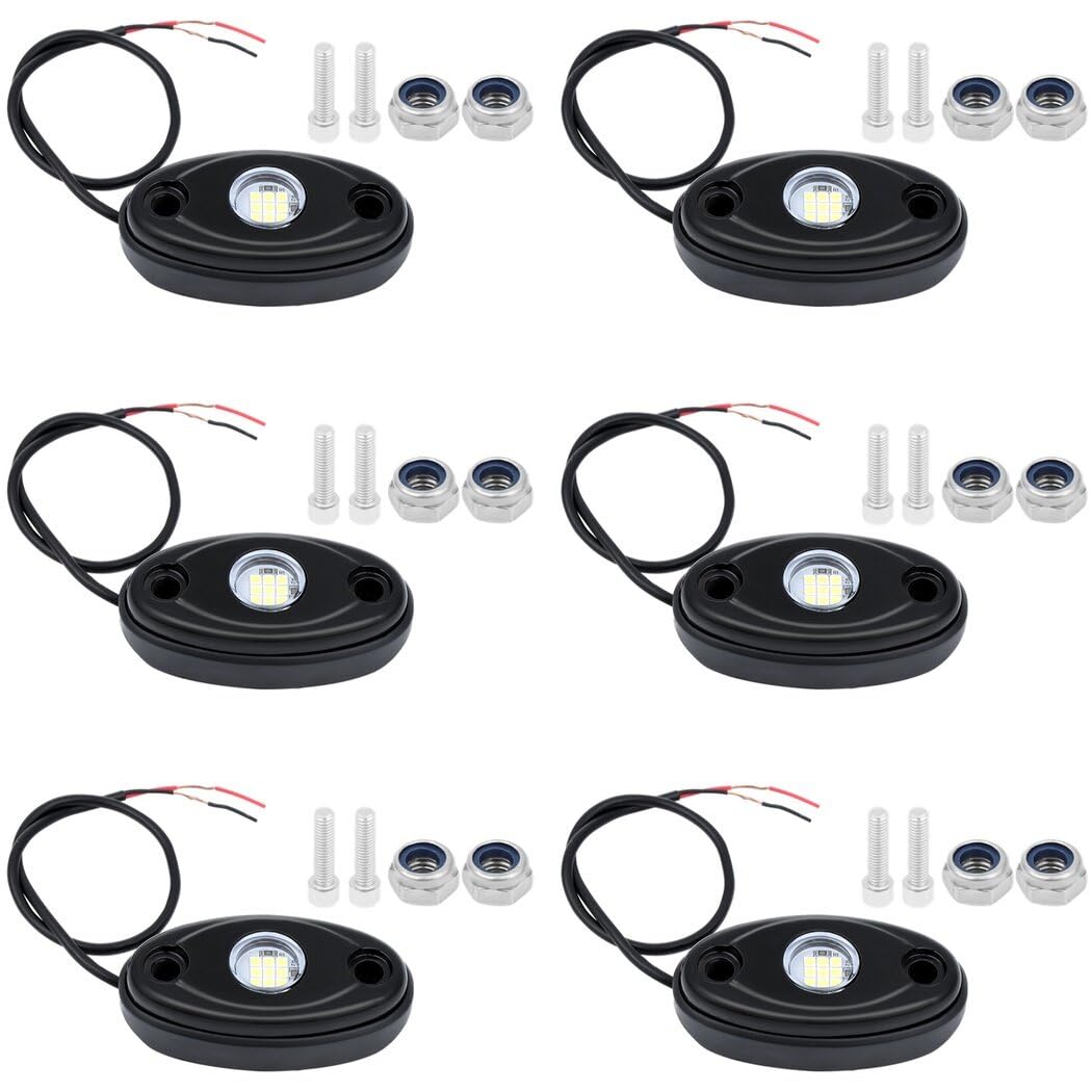 BOSREROY Motorcycle Truck Car Boat LED Rock Light Kit - 6 Units White Glow Neon LEDs for Underbody Lighting