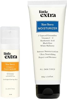 Little Extra Rice Water Skincare Kit for Glowing Skin | Moisturizer & Serum Combo | Brightening Kit for Dark Spots & Barri... Price In India