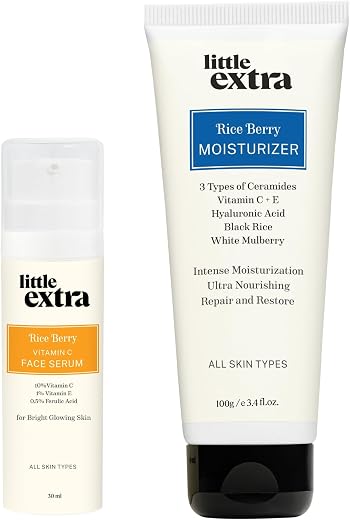 Little Extra Rice Water Skincare Kit for Glowing Skin | Moisturizer & Serum Combo | Brightening Kit for Dark Spots & Barri...
