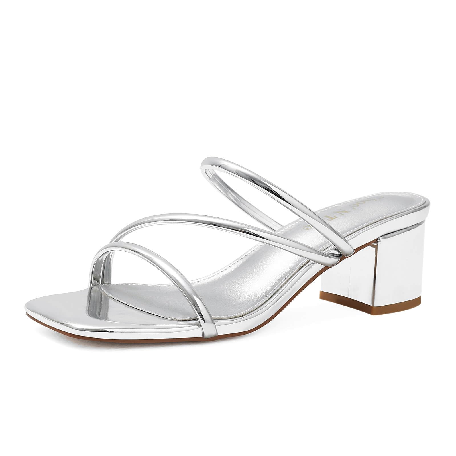 Shoe'N Tale Strappy Heels For Women Low Chunky Block Heel Heeled Sandals Square Open Toe Slip On Slides Mules