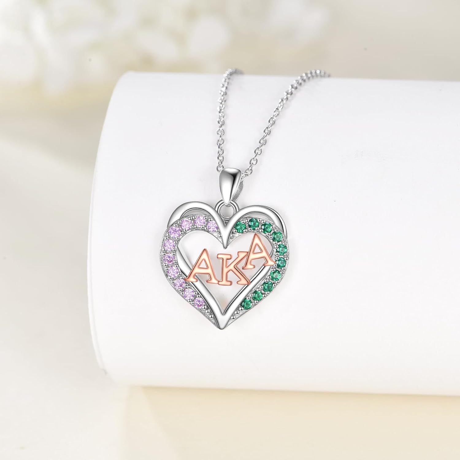 Aka Sorority Gifts 925 Sterling Silver Aka Heart Necklace Sorority Pendant Necklace Jewelry for Women