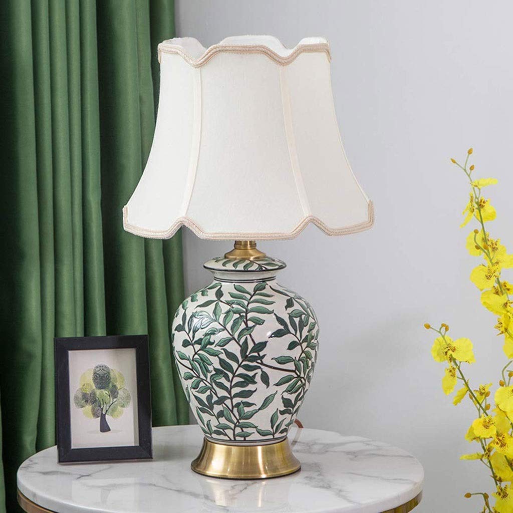 Ceramiczna lampa stołowa do salonu, klasyczna, tradycyjna, domowa, wazon, miedziana podstawa, stolik nocny