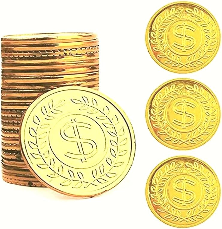 100 Pcs Fake Gold Plastic Coins – Pirate Treasure Style, Ideal for Party Decor & Festive Favor Supplies