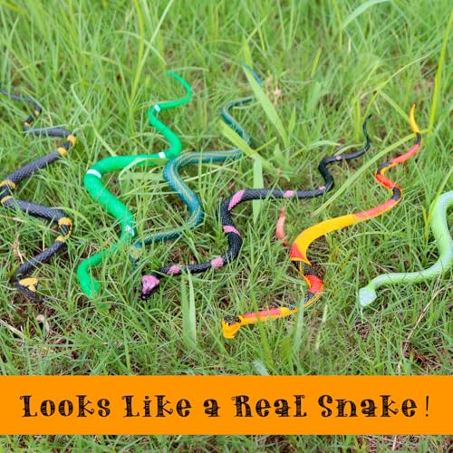 HFATMOS 12 Pcs Realistic Rubber Snakes Colorful, Mini Plastic Snakes, Prank Snake Toys for Party, Tricking People, Kids Playing, Garden Props Decorations, 11in - Thumbnail 5