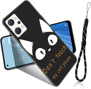 FOR OPPO Reno7 A (CPH2353) 用のケース FOR OPPO Reno7 A 用のケース 薄型 軽量 衝撃吸収 TPU ストラップ付き 背面 創意 ブラック かわいい パターン 携帯 ケース (CPH2353) 用の全面保護 ケース 落下防止 PCduoduo (Don't touch)