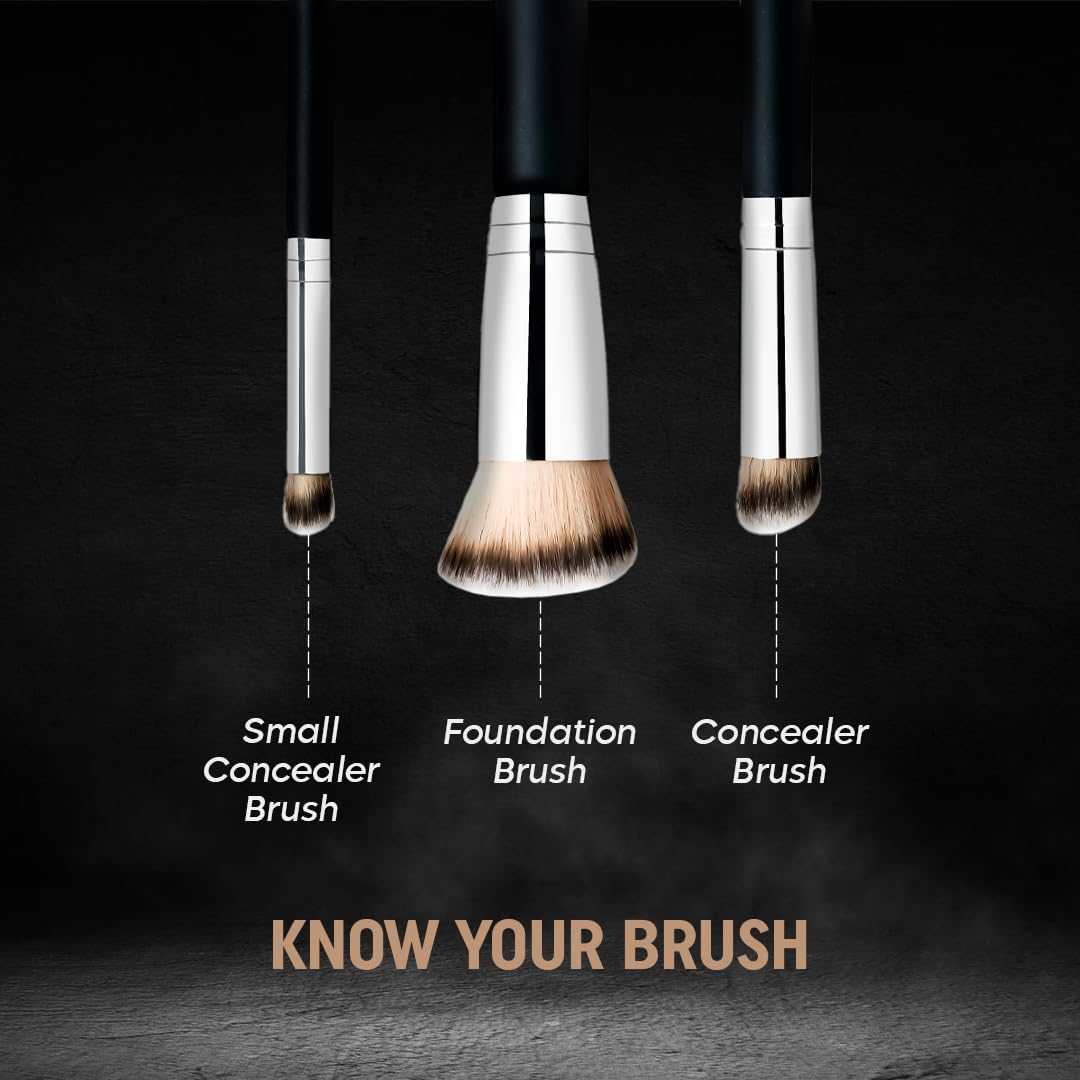 Gleva 3 Pcs Foundation Concealer Brushes Set, Under Eye Mini Angled Brush, Nose Contour Brush, Small Makeup Foundation Brushes Blending Liquid Cream Or Flawless Powder Cosmetics Buffing Kabuki Brushes
