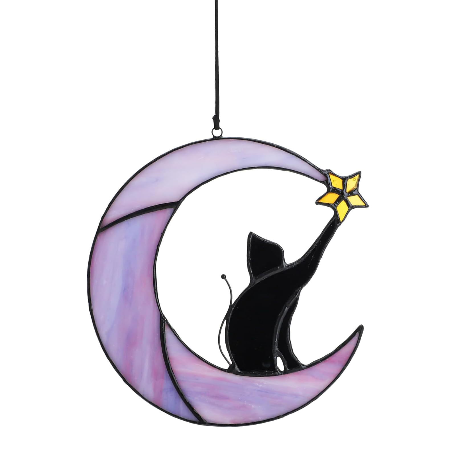 Ling & Bai Black Cat Decor On White Moon Window Hanging Windows Panels Sun Catcher Halloween Ornament Decoration Memorial Gift for Kitten Lover (Style-B)
