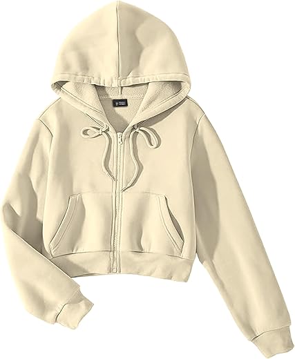 FUNKY MONKEY Women’s Cropped Zip-Up Hoodie-Lightweight Fleece Crop Sweatshirt with Hood, Drawstring &amp; Kangaroo Pockets