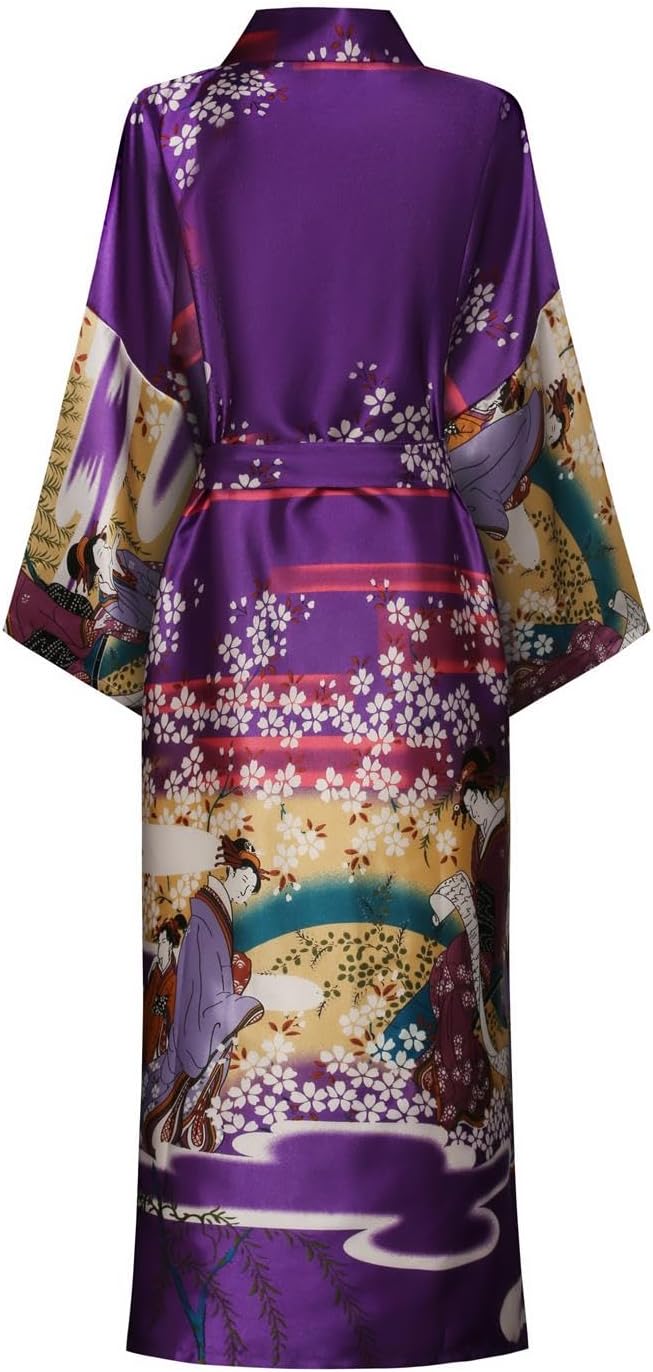 DandyChic レディース ロング 花柄 サテン ローブ イミテーション シルク 寝間着 ブライダル ドレッシング ガウン ブラ