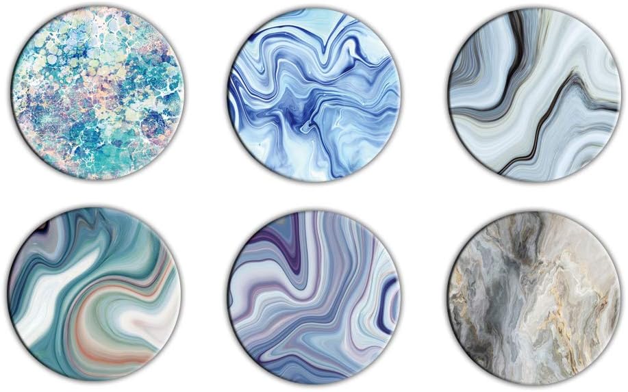 Cell Phones and Tablets Stand, Foldable Finger Holder (6 Pack) - Green Blue Black Gray Marbled Abstract