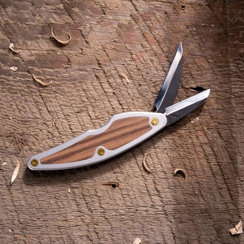 Image of FLEXCUT Whittlin' Jack (JKN88) 2-Blade Pocket Carving Knife, High-Carbon Steel (1.5″ Detail + 2″ Roughing), Aluminum & Wood Handle, 3 oz, 4.25″ Closed, Made in USA