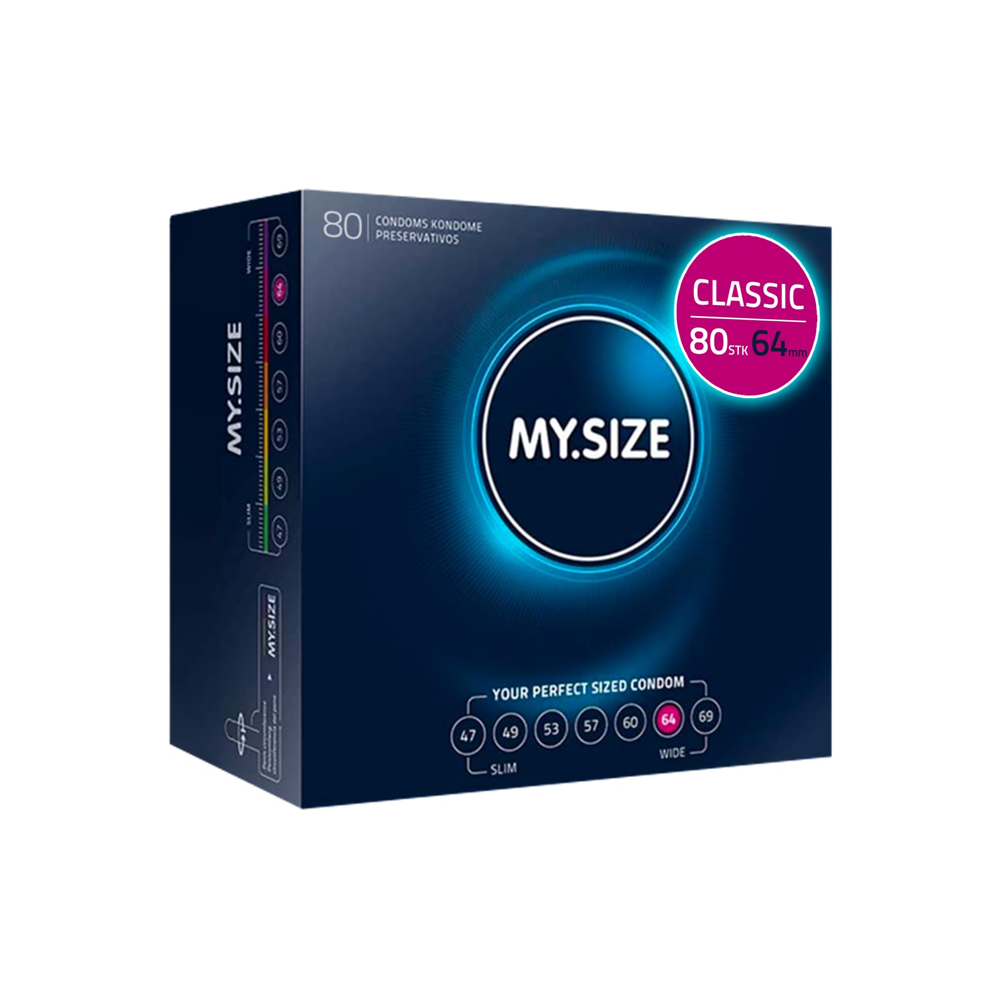 MY.SIZE Classic Kondome Größe 6 | 64 mm breit | 80 Stück Mega-Verpackung | extra dünn | ultradünne | dünnwandige 0,07 mm