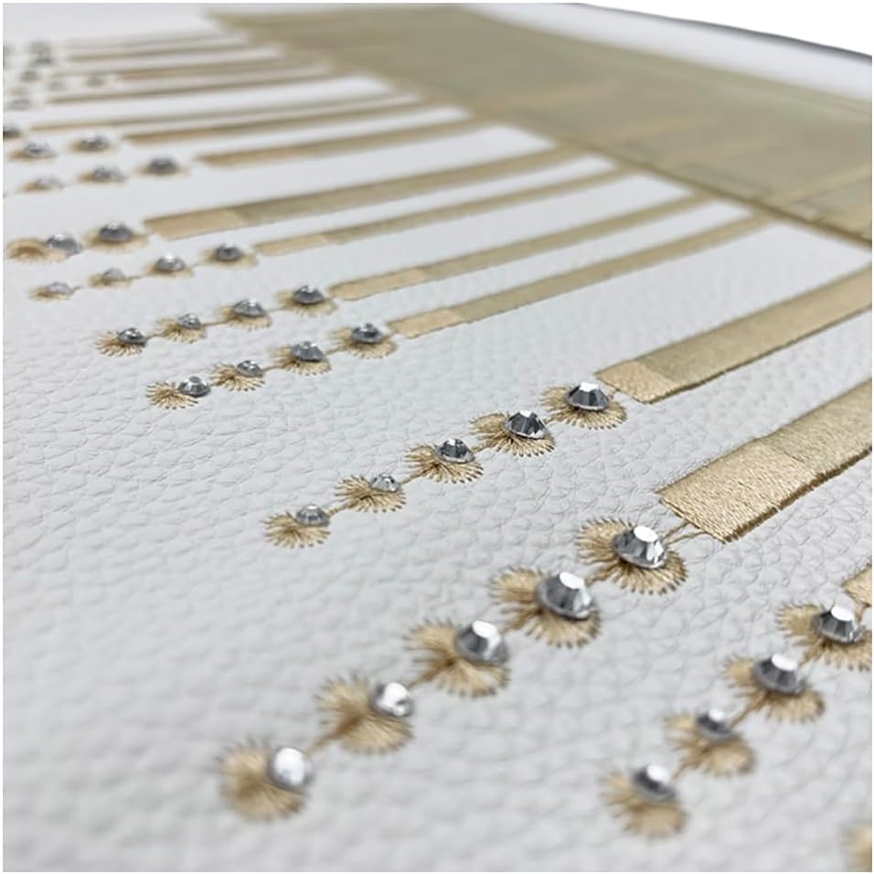 Elegant Challah Cover, White with Gold Embellishments, Traditional Jewish Table Decor, Quilted Pattern with Rhinestone Accents (Design 3)