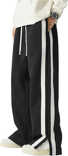 BEAUDRM Men's Big and Tall Striped Baggy Sweatpants Drawstring Waist Wide Leg Tr