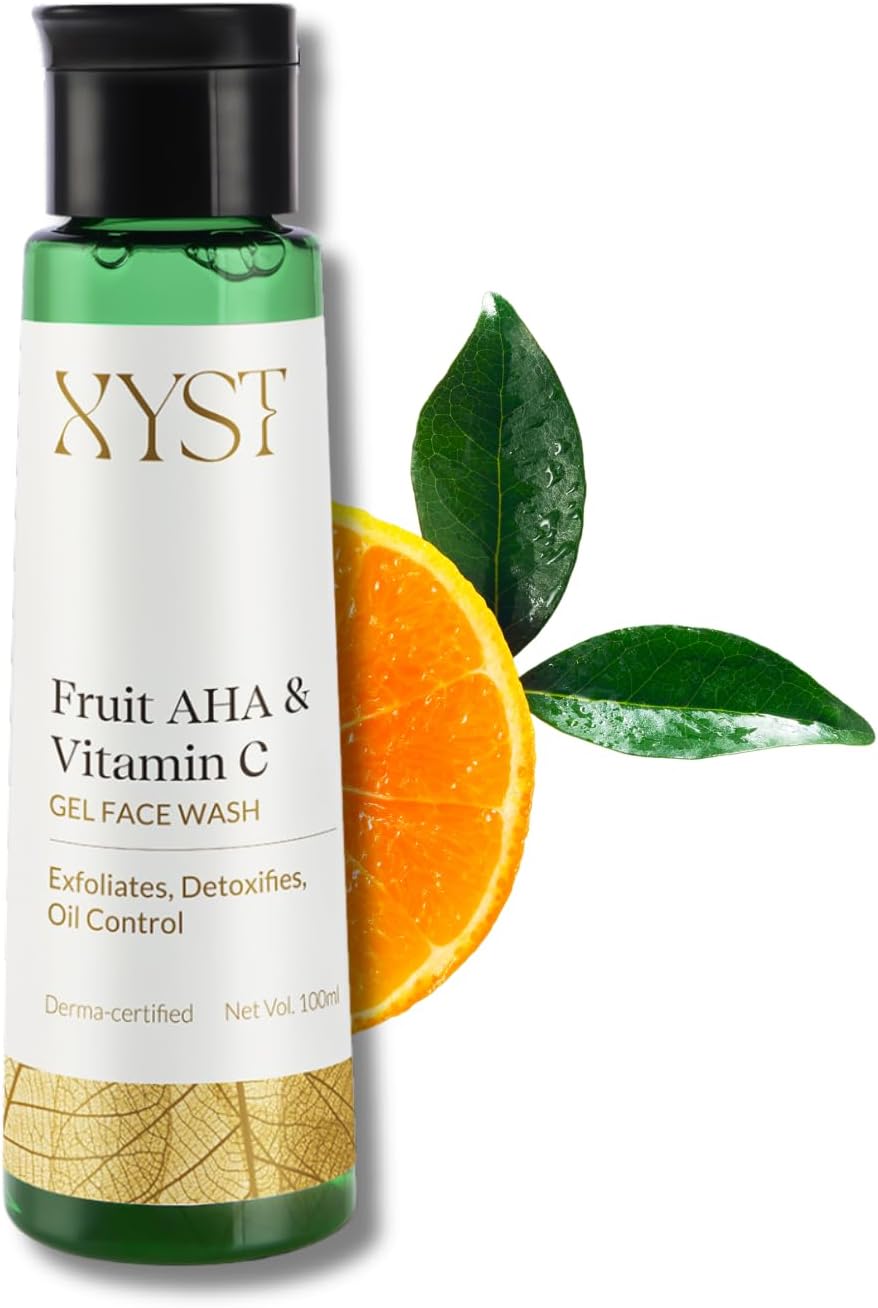 XYST Vitamin C + Fruit AHA with 1.5% Multi Fruit BSC Gel Face Wash for Acne Control 100ml| Recommended for Oily and Acne Prone Skin,| For Women and Men | Derma-Certified | All Skin Types