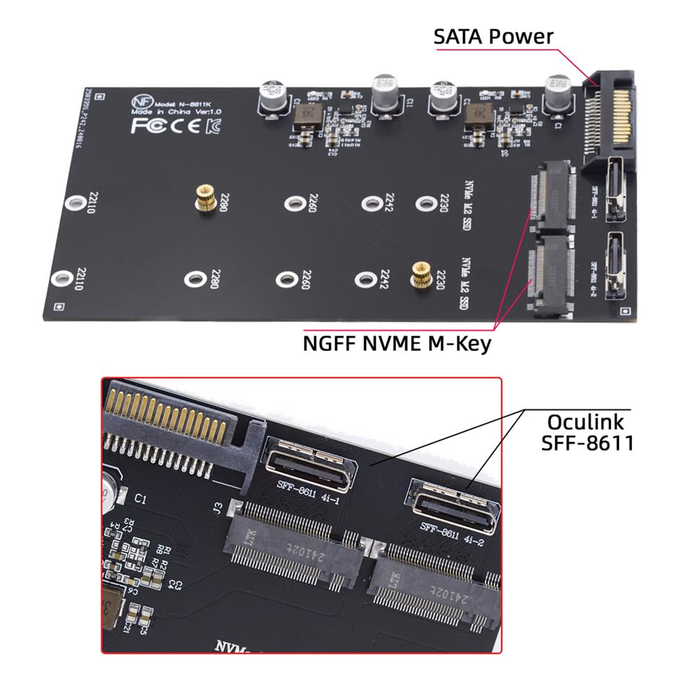 Amazon.com: Cablecc Dual SFF-8612 SFF-8611 Oculink to M-Key NVME M