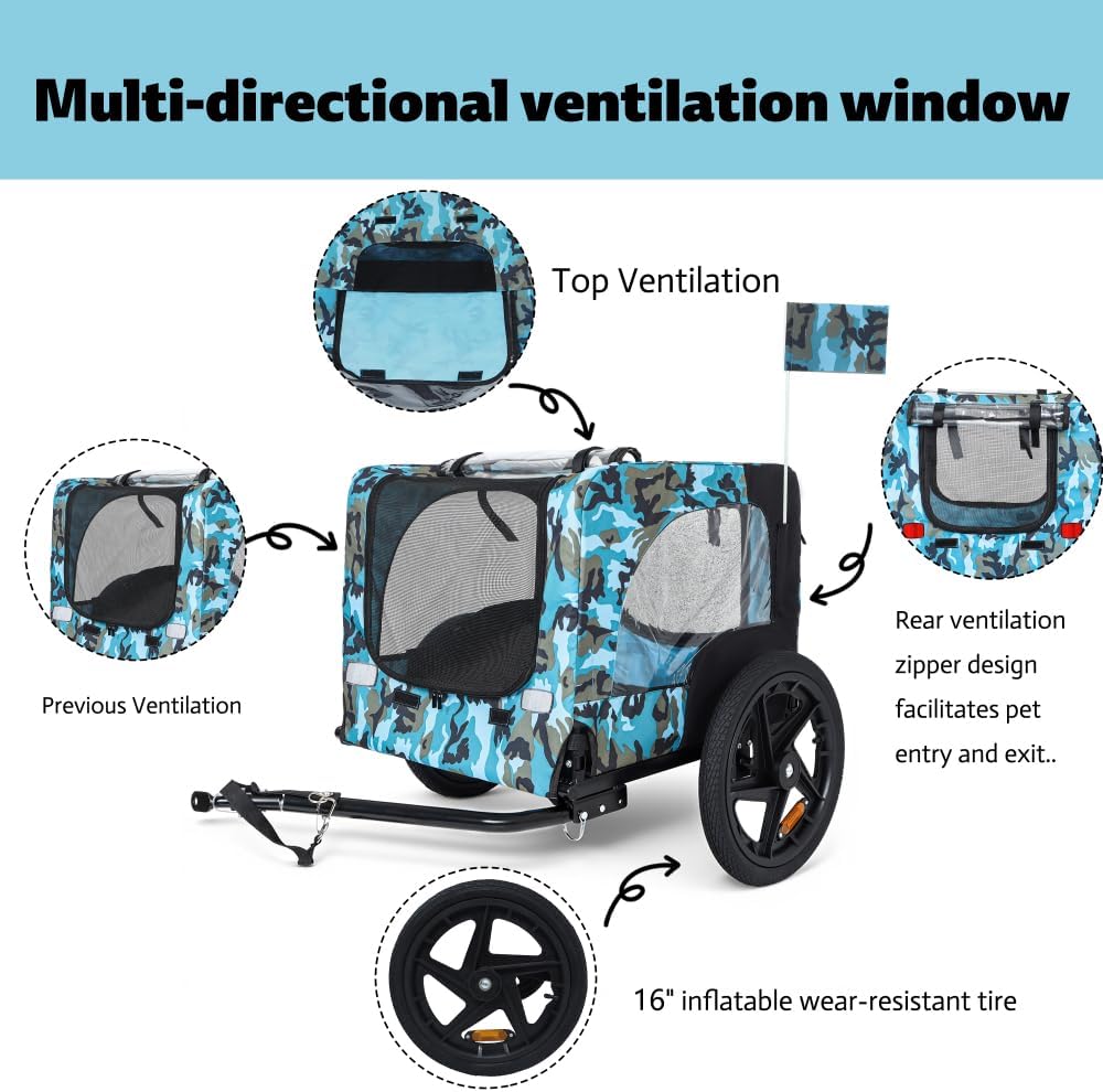 Heavy Duty Foldable Pet Bike Trailer with All-Terrain Wheels and Waterproof Canopy - Universal Fit for Dogs and Cargo