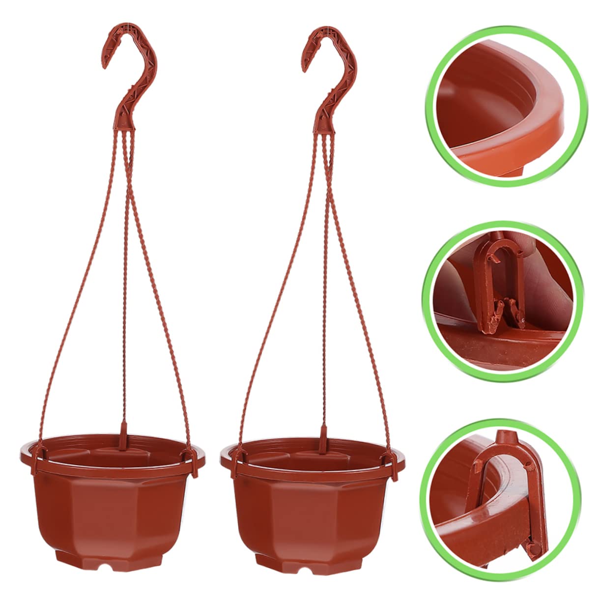 Lot de 15 pots de fleurs à suspendre avec crochets – Pots de fleurs ronds en plastique pour intérieur et extérieur faciles à accrocher pour décoration de maison et de jardin