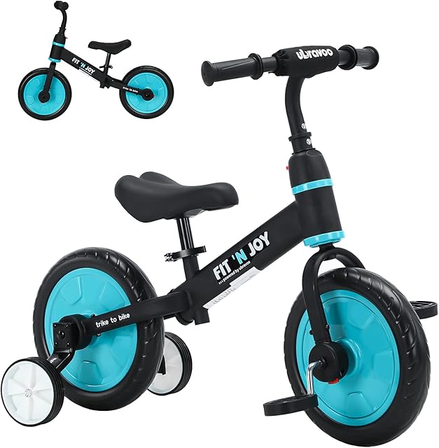 UBRAVOO Fit 'n Joy Beginner Toddler Training Bicycle, 4-in-1 Kids Balance Bike with Pedals & Training Wheels Options, Trike to Bike Riding Toys for Boys Girls 2-5