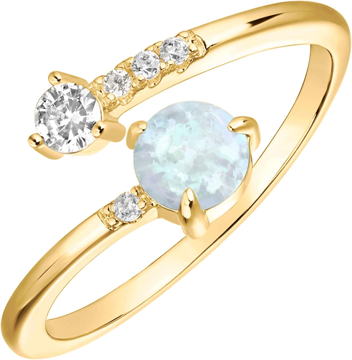 PAVOI 14K Gold Plated Adjustable Created Opal Rings Stacking Rings Gold Rings for Women