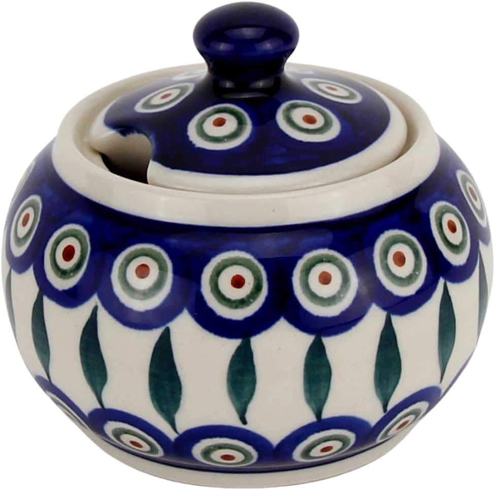 Polish Pottery Market Sugar Bowl with Lid 10 Oz. Hand-painted Polish Stoneware by Zaklady Boleslawiec Poland