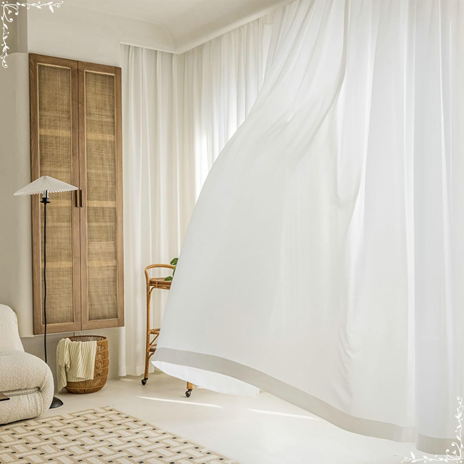 2 Pannelli Tende Camera da Letto in Tulle,2 x 137W x 160H CM,Tenda Semioscuranti Bianco Tinta Unita Tenda con Occhiello