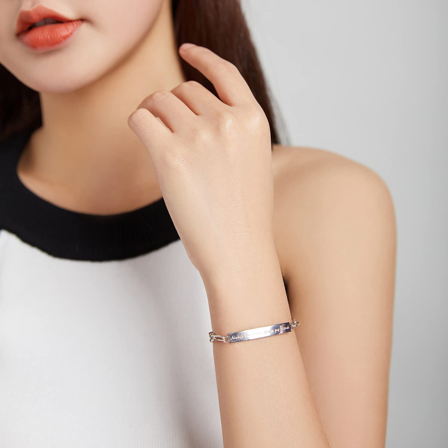 LLXYWJ Pulsera de Cadena y Banda de Plata de Ley 925 Personalizada Siempre mi Madre para Siempre mi Amigo Pulsera chapada en Platino para Mujer