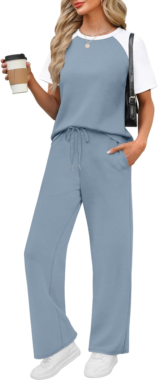 WIHOLL 2 Piece Sets for Women Resort Wear Travel Vacation Outfits Summer Short Sleeve Lounge Sets