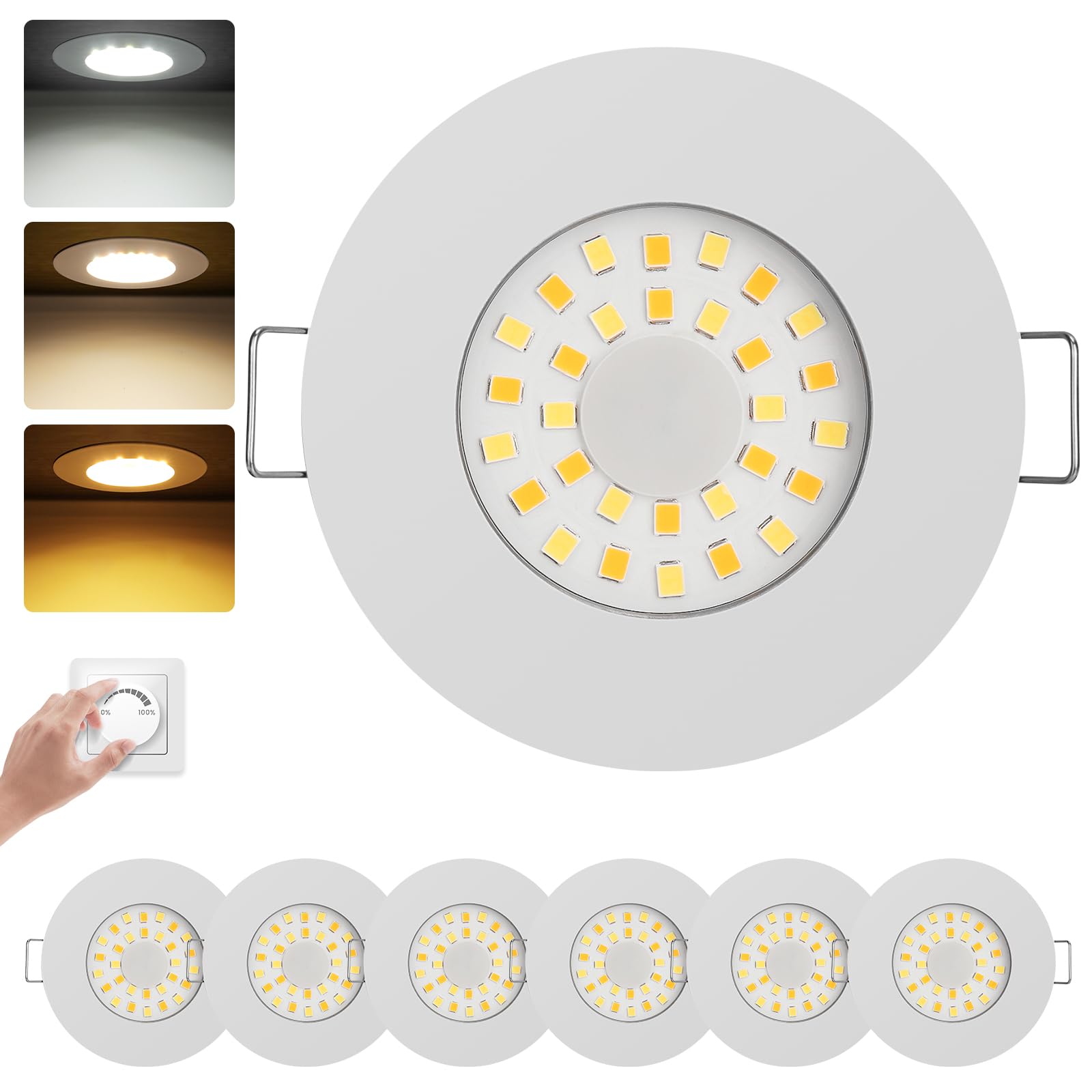 zexhy LED Einbaustrahler Dimmbar LED Spots 230v 5W Bad Einbauleuchten IP44 Deckenspots Warmweiß 3000K Neutralweiß 4000K Kaltweiß 6000K Deckenstrahler für Wohnzimmer,Badezimmer,Küche 6er Set Weiß-Matt