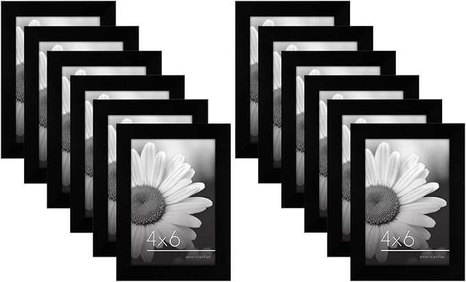 Americanflat 4x6 Picture Frame with Polished Plexiglass - Set of 12 - Signature Collection - Picture Frames with Engineered Wood - Photo Frame for Tabletop and Wall Display - Black
