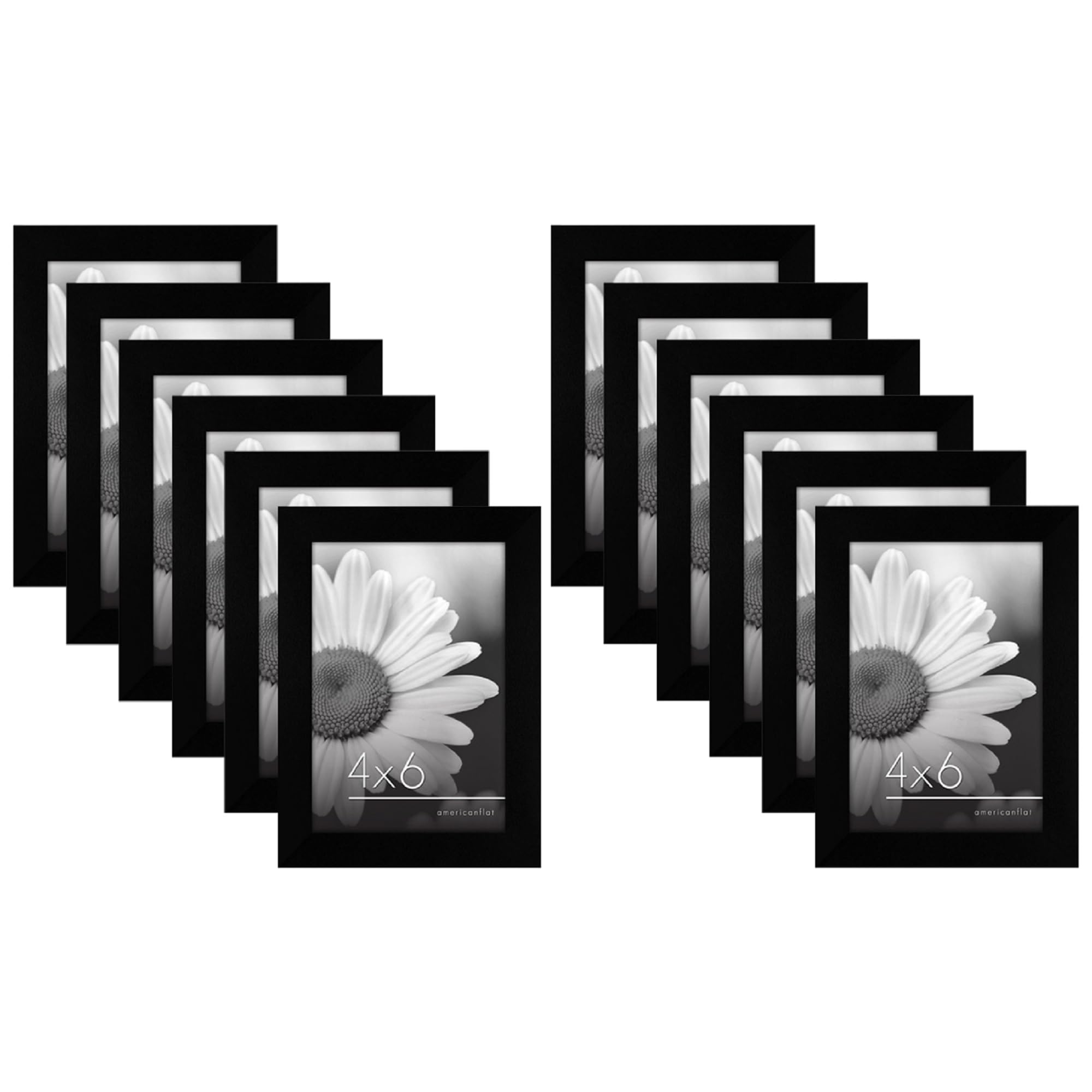Americanflat 6x4 Photo Frames - Set of 12 - Gallery Wall Picture Frame Set in Black - Engineered Wood with Polished Plexiglass - Horizontal and Vertical Formats for Wall and Tabletop