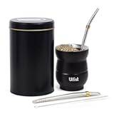 Uruguayan Style Yerba Mate Cup Set&comma; Include 4&period;8oz Modern Stainless Steel Mate Gourd&comma; 37oz Yerbero&comma; 2pcs Bombilla Straws&comma; Cleaning Brush &lpar;Black&rpar;