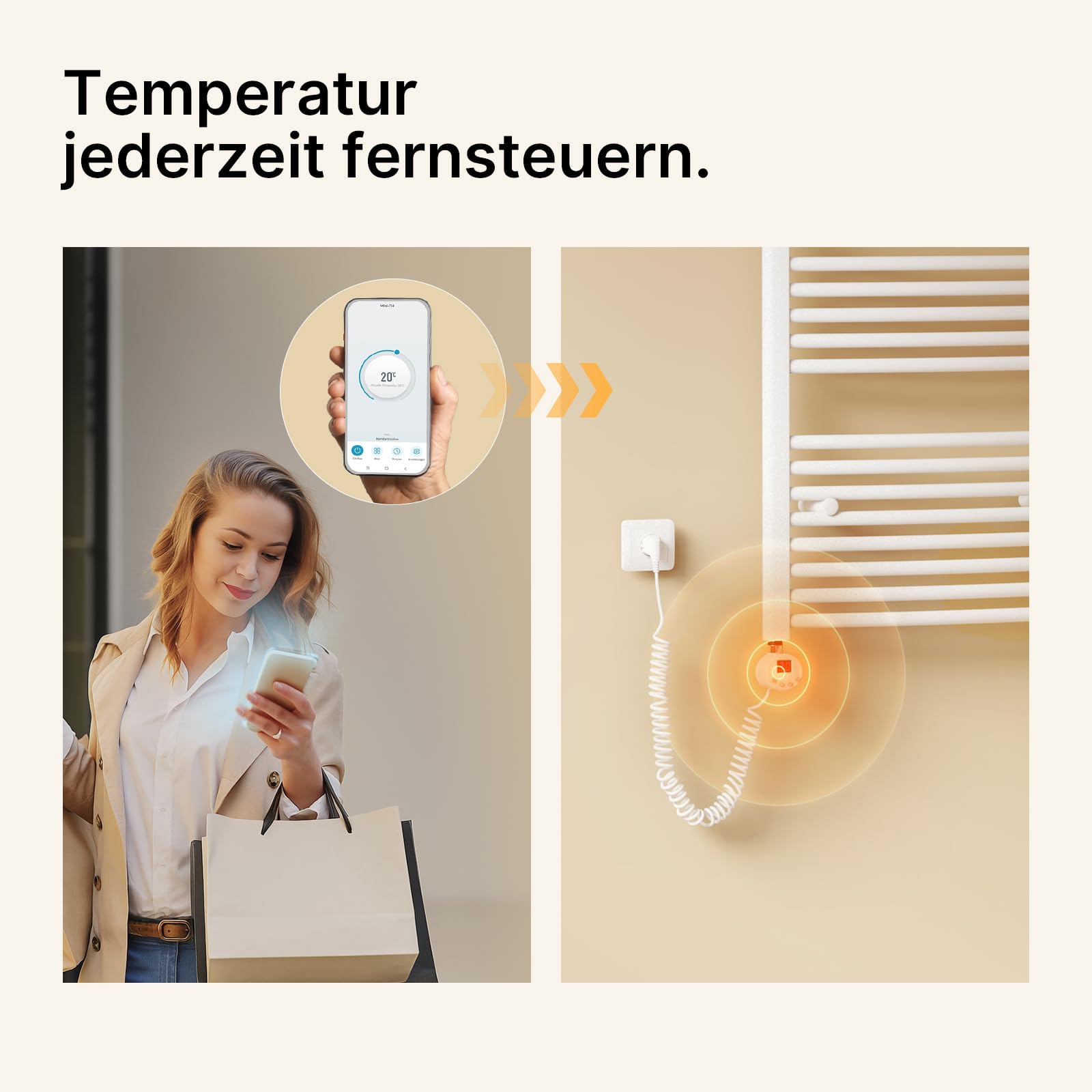 EMKE Verwarmingselement met thermostaat voor badkamerverwarming, 900 W, verwarmingspatroon van roestvrij staal voor radiatoren, handdoekradiator, handdoekverwarmer, elektrisch, wit