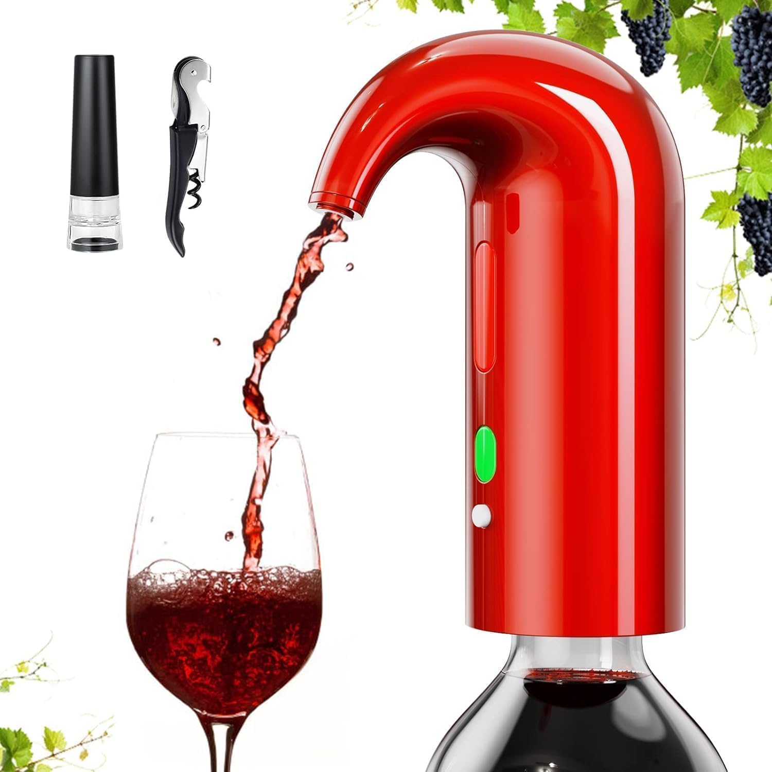 Aérateur de vin électrique, distributeur de vin, aérateur et carafe à vin, accessoires pour le vin rouge et blanc, meilleurs cadeaux pour le vin -Rouge