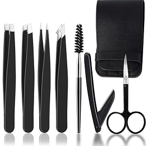 WUBAYI Facial Hair Removal Tweezers 7 Pieces Set Professional Stainless Steel Eyebrow Tweezers Set for Men and Women Eyebrow Tweezers/Facial Hair Removal Tweezers Set