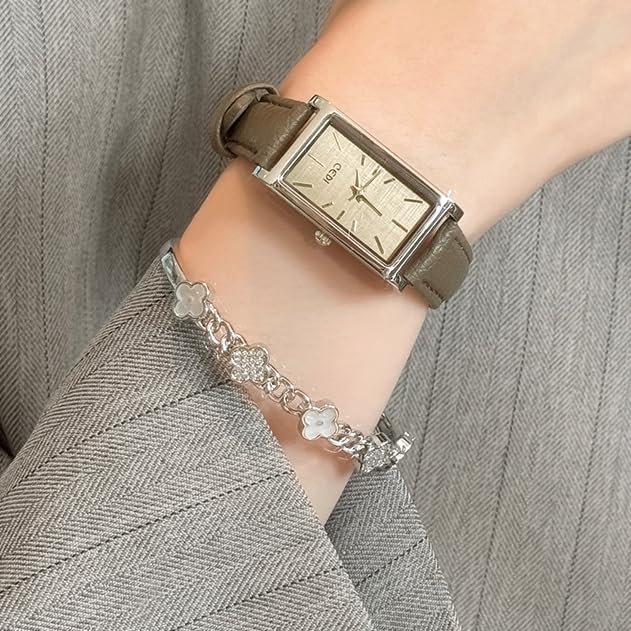 FANMIS Vintage Women's Rectangle Wristwatch Classic Ladies Analog Quartz Watch Ultra-Thin Ladies Bangle Bracelet Watch Female Business Dress Watches with Leather Strap - Image 6