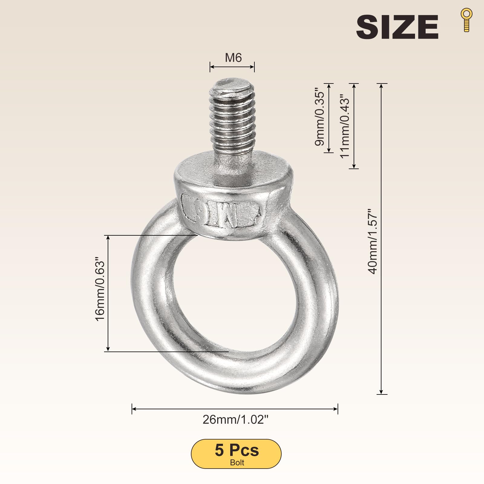 METALLIXITY Shoulder Eye Bolt (M6x11mm) 5Pcs, 304 Stainless Steel Machinery Lifting Ring Threaded Eye Bolt - for Load Hoisting Silver - Image 2
