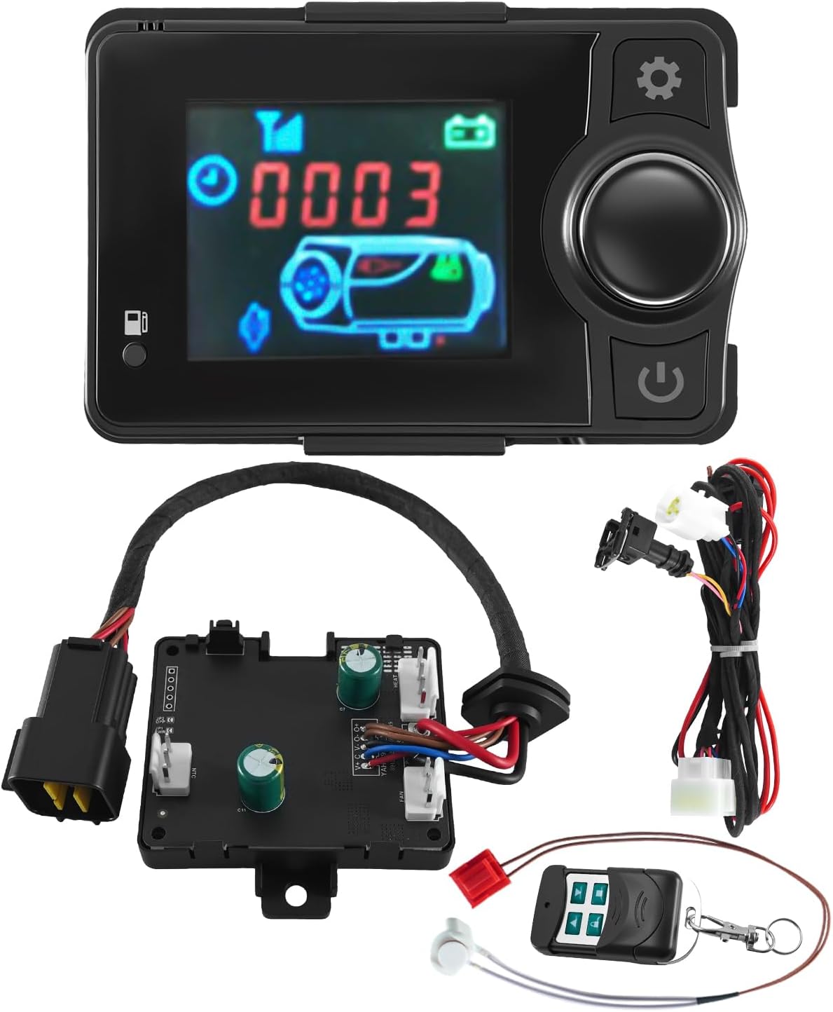 12V Diesel Parking Air Heater Kit for 5KW Parking Air Heaters, with LCD Display Switching Controller, 12V 23A Remote Control Motherboard Wiring Harness & Sensor