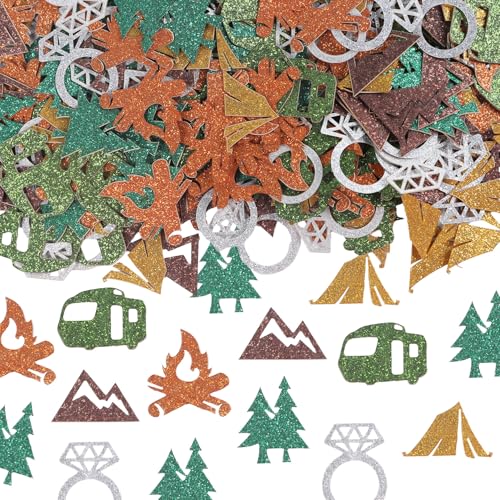 Image of Camp Bachelorette Party Decorations, 240pcs Camping Confetti Decor Camp Bachelorette, Glitter Mountain Diamond Ring Tent Confetti Wedding Bridal Shower Engagement Party Decoration