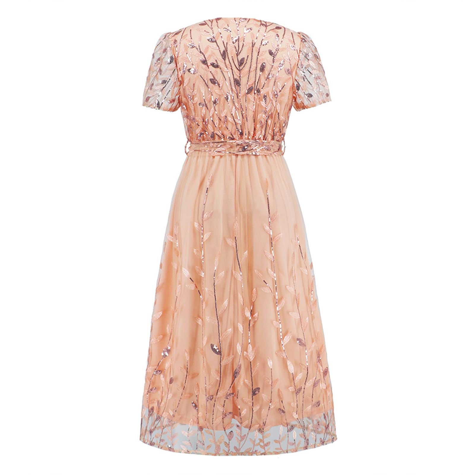 Robe mi-Longue en Soie Brillante brodée à col en V pour Femme, élégante et stylée Robe Paillettes
