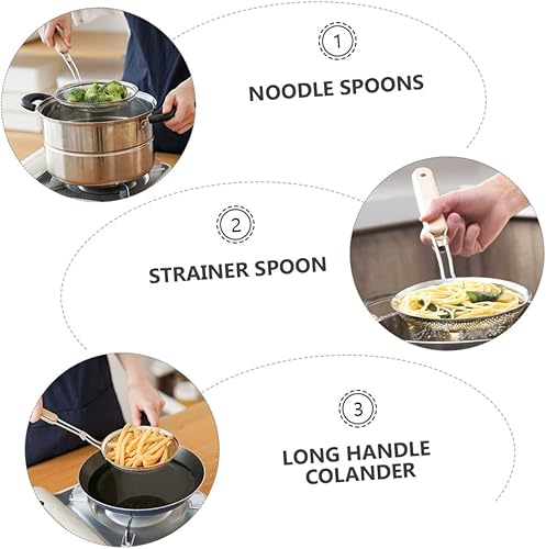 Miniatura 9 de Colador de mango largo de acero inoxidable para cocina, colador de drenaje de aceite de cocina con filtro no deformable para fideos, verduras,