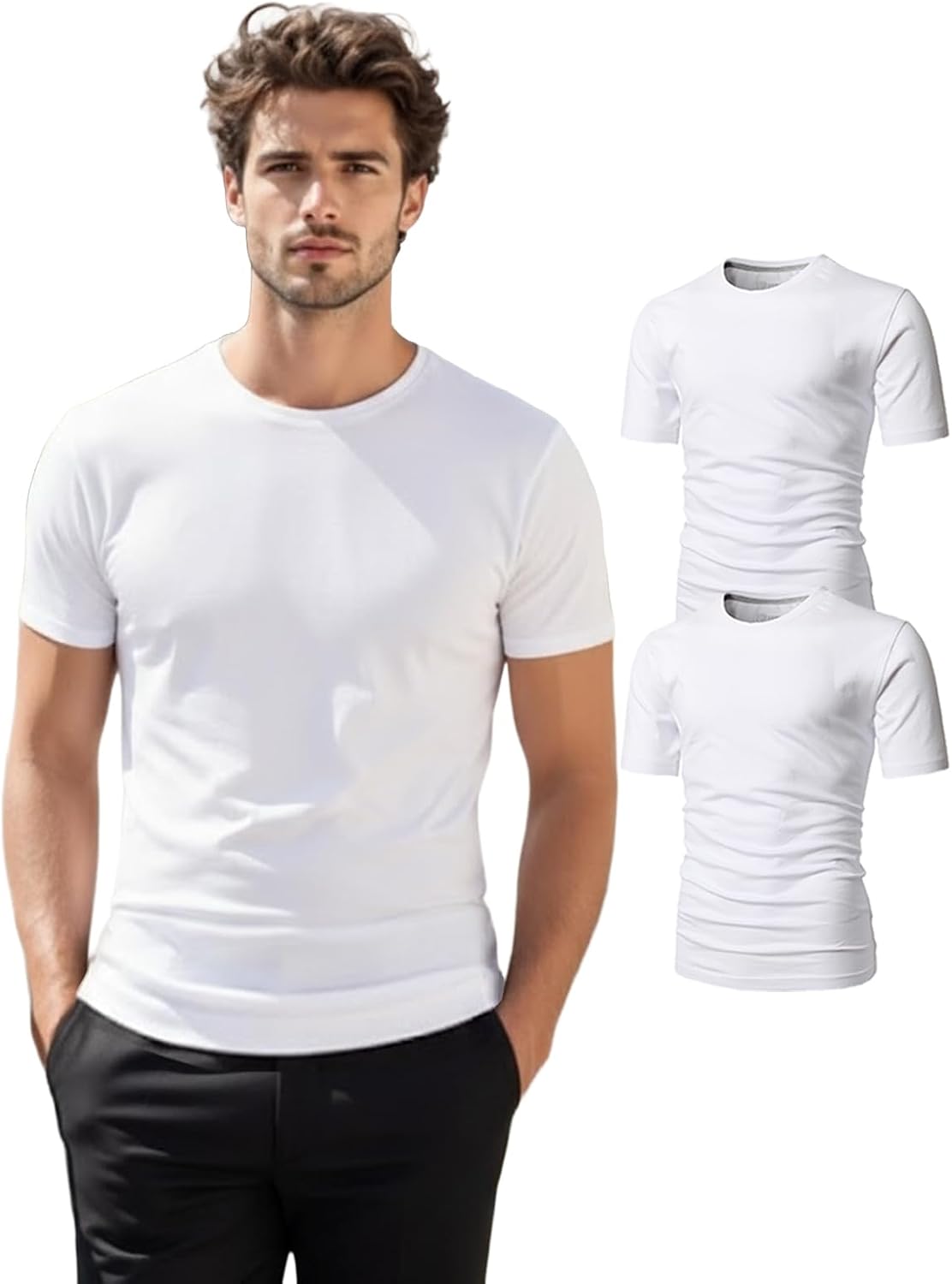 H2H Mens T-Shirts - Plain Novelty Slim Short Sleeve Cotton Blend (V Neck/Crew Neck) Multipack Size XS to 3XL