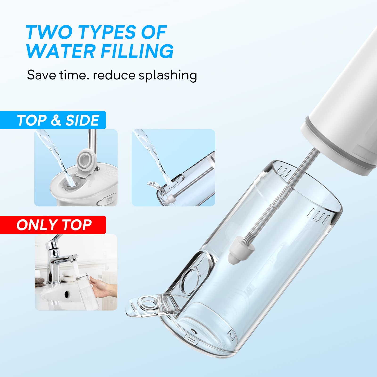 ENPULY Idropulsore Dentale Portatile, Idropulsore da Viaggio, 200ml Irrigatore Dentale Cordless,1 Borsa da Viaggio & 5 Beccucci, 3 Modalità & 5 Pressioni Regolabili, Bianco