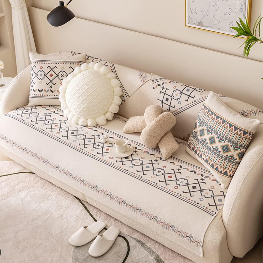 vctops Cotton Linen Sofa Couch Cover Boho Geometric Pattern Sectional Sofa Covers Bohemian Tribal Decor Sofa Slipcover for Kids Dogs Pet,1 Piece/Not All Set (Type B,33"x94")