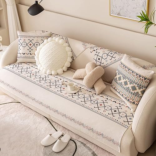 Miniatura 7 de vctops Funda de sofá de lino y algodón, con patrón geométrico bohemio, decoración tribal bohemia para niños, perros y mascotas, 1 piezano todo el