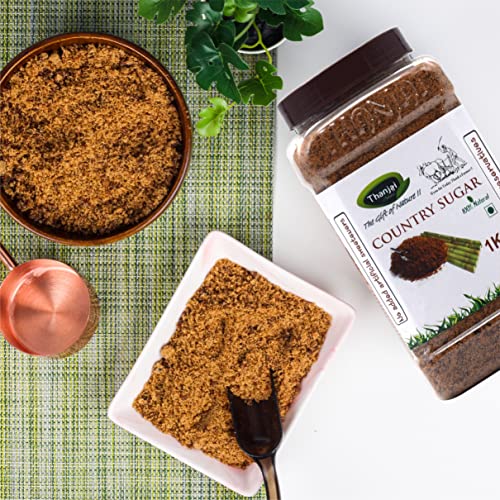 Image of Thanjai Natural 4kg Jar Sugarcane Jaggery Powder / Country Brown Sugar / Naatu Sakkarai - Organically Processed 100% Natural (4kg Jar)
