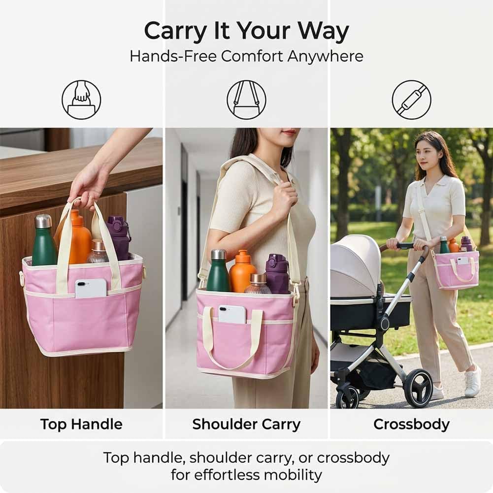 4 Compartment Insulated Drink Carrier Holder Bag, Multiple Tumbler Caddy Family Size Drink Bag, Water Bottle Holder with Adjustable Strap, Drink Caddy Tote for Coffee, Travel, Outings (2PCS C)