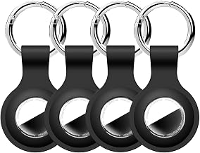 [4 Pack] Upgraded for AirTag Holder with Clear Cover Full Coverage Case Keychain for Air Tag, Silicone for AirTags 4 Pack for Apple Holder GPS Tracker Item Tag Finders, Black